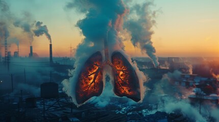 Unhealthy lung to smoking inhalation and environmental pollution - obrazy, fototapety, plakaty