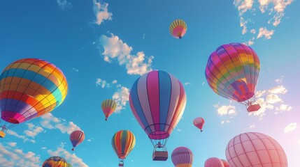 Obraz premium 3D hot air balloons rising in a clear, blue sky