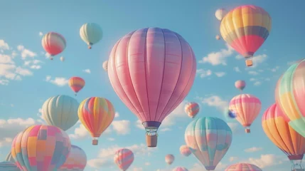 Afwasbaar Fotobehang Luchtballon  3D hot air balloons rising in a clear, blue sky