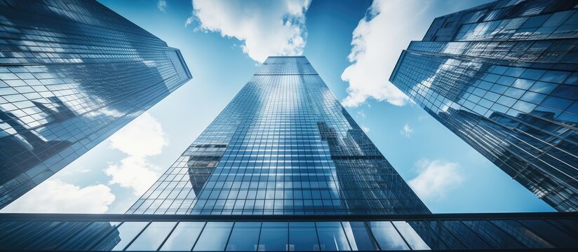 skyscraper view, low angle view, focus from bottom to top