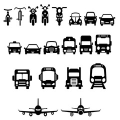 Set of transportation icons isolated on white background.
