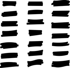 Highlighter line marker strokes lines isolated on white background vector set. Hand drawn black highlight marker lines. Marker pen highlight strokes.