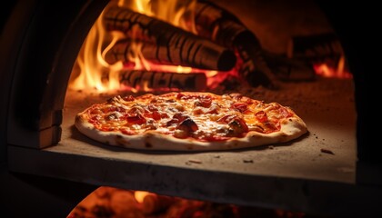 fireplace with pizza