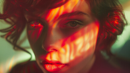 Obraz premium blurred fashion photography of beautiful woman, soft ligh, photo made in motion with grainy gradient,ai