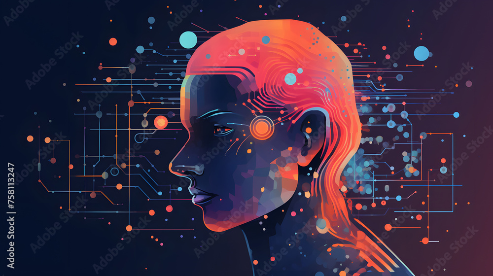 Poster generative ai revolution in b2c interfaces. merging ai and customer experience. illustration