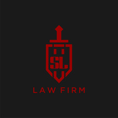 SL initial monogram for law firm with sword and shield logo image