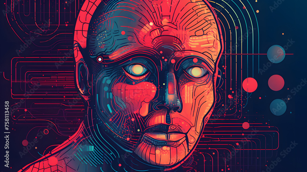 Poster generative ai revolution in b2c interfaces. merging ai and customer experience. illustration