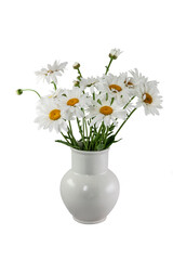 bouquet of daisies in a white ceramic vase on a white background isolated - 758113436