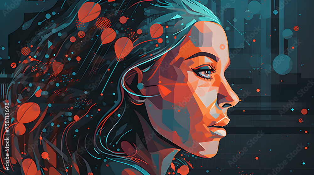 Poster generative ai revolution in b2c interfaces. merging ai and customer experience. illustration