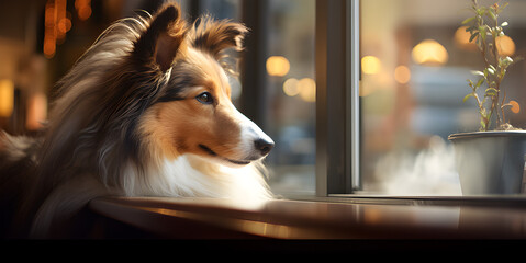 HD collie dogs wallpaper,Summer portrait of a sheltie. A dog looking out of window 