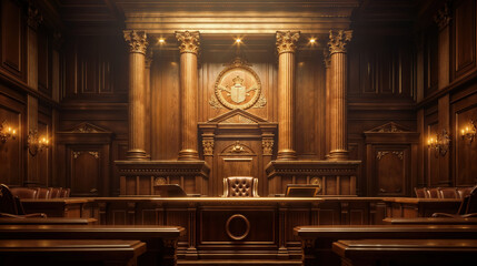 Obraz premium Majestic courtroom interior with classic wood design