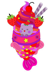 Cute Cat with Strawberry Icecream