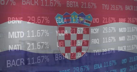 Animation of financial data processing over flag of croatia - Powered by Adobe