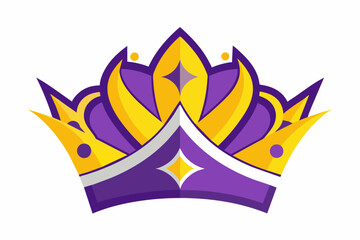 symmetrical crown vector icon with purple and yellow colors. white background