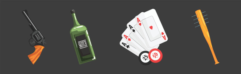 Gangster and Mafia Object and Stuff Vector Set
