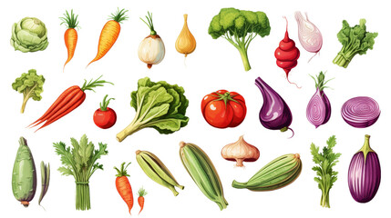 3D Icon set of hand drawn vegetable isolated on transparent background, (PNG)