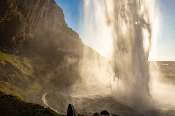 Stunning waterfall Seljalandsfoss. Typical Icelandic scenery.