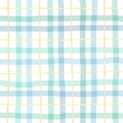 Gold Green Blue Plaid Hand Drawn Background Overlay