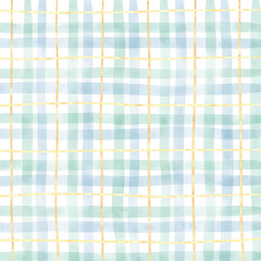 Gold Green Blue Plaid Hand Drawn Background Overlay
