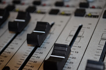 close up of an audio mixer