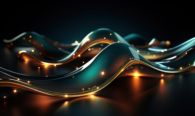 Abstract glowing iridescent waves on a dark background.