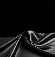 Fototapeta premium smooth black silk with creases leather folds texture abstract background with blank space