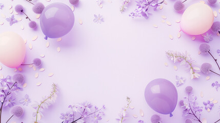 Floating Balloons and Purple Flowers