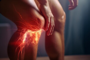 Inflammation of the knee joint in a patient. - obrazy, fototapety, plakaty