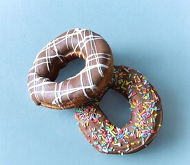 Delicious crunchy donut covered with chocolate
