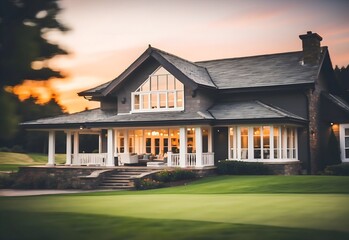 Blurred image of an elite golf club house, generative AI