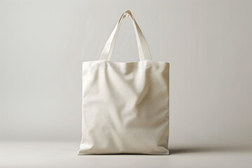 White blank tote bag mock up, minimalist background , front view of the front, white canvas has soft lighting,  banner and template 