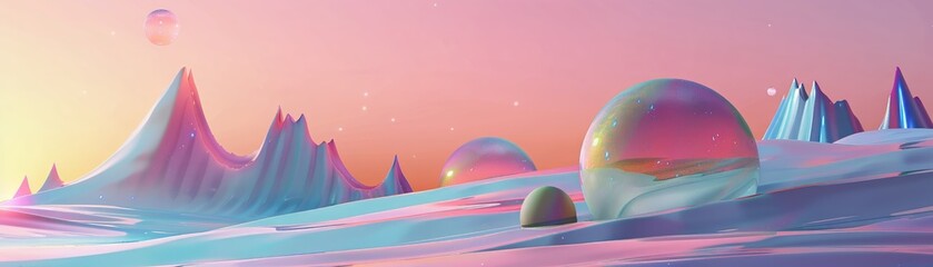 Repetition of vibrant colors and bold lines in a futuristic 3D landscape