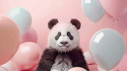 Showcase the beauty of a panda against a pastel-colored backdrop