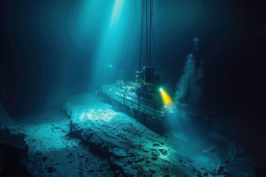 A ship is being pulled up from the ocean floor