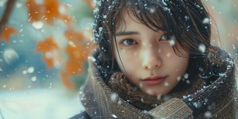 close-up portrait of a young asian woman Generative AI