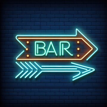 Vector realistic isolated retro Bar & star sign neon billboard on the transparent background. Template for vintage decoration, concept of restaurant