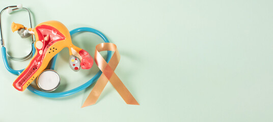 Uterine Cancer Awareness Month. Peach Color Ribbon