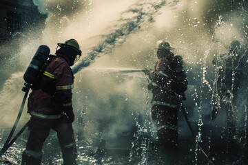Fototapeta na wymiar firefighters putting out a fire Generative AI
