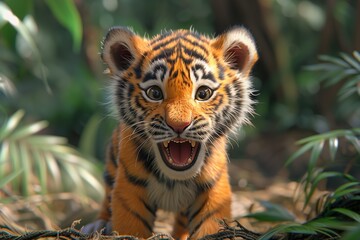 Obraz premium Cute Baby Tiger Illustration Design Art Cartoon Generative AI