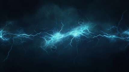 Electric lightning bolts zigzagging across a dark, stormy background, background, with copy space