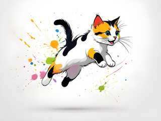 Illustration of colorful cats playing against a white background