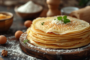 Crepes in a stack, crepe ingredient 