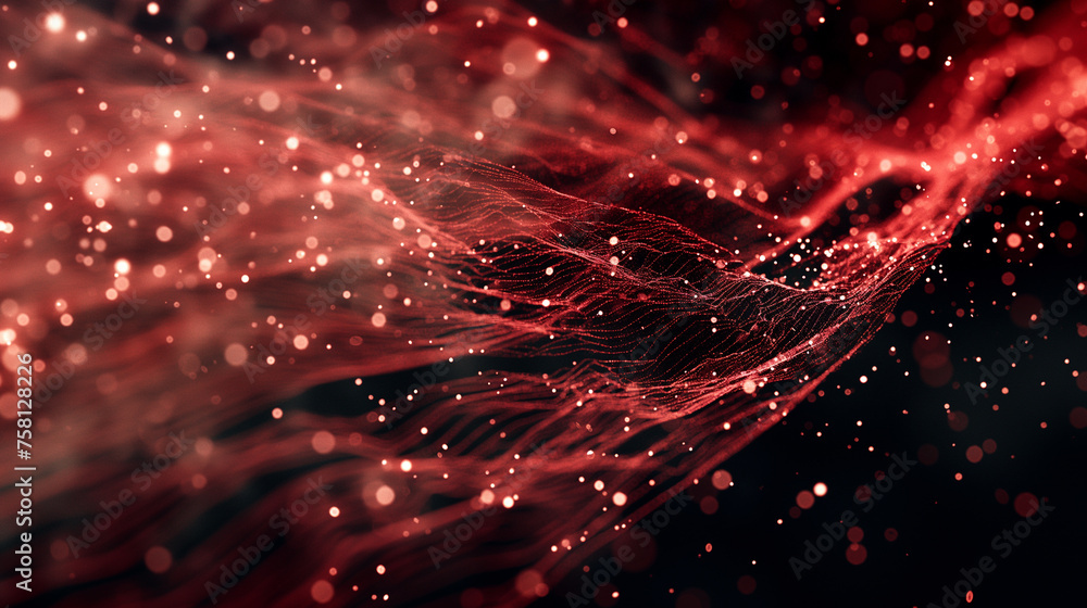 Poster a chaotic blend of digital data streams and particles, representing the flow of information in cyber