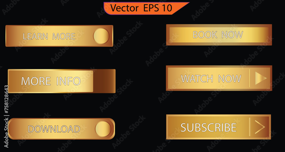 Wall mural set of glass gold buttons and sliders, web icons of different forms. gradient mesh. button set color