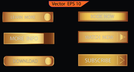 Set of glass gold buttons and sliders, web icons of different forms. Gradient mesh. Button set color gold glossy. EPS 10. Only commercial use	
