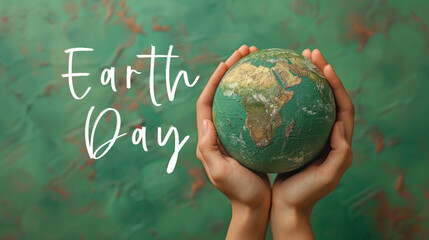 Earth Day / environment protection eco care ecology future recycling, responsibility save concept - Woman hands holding a world globe, isolated on green background