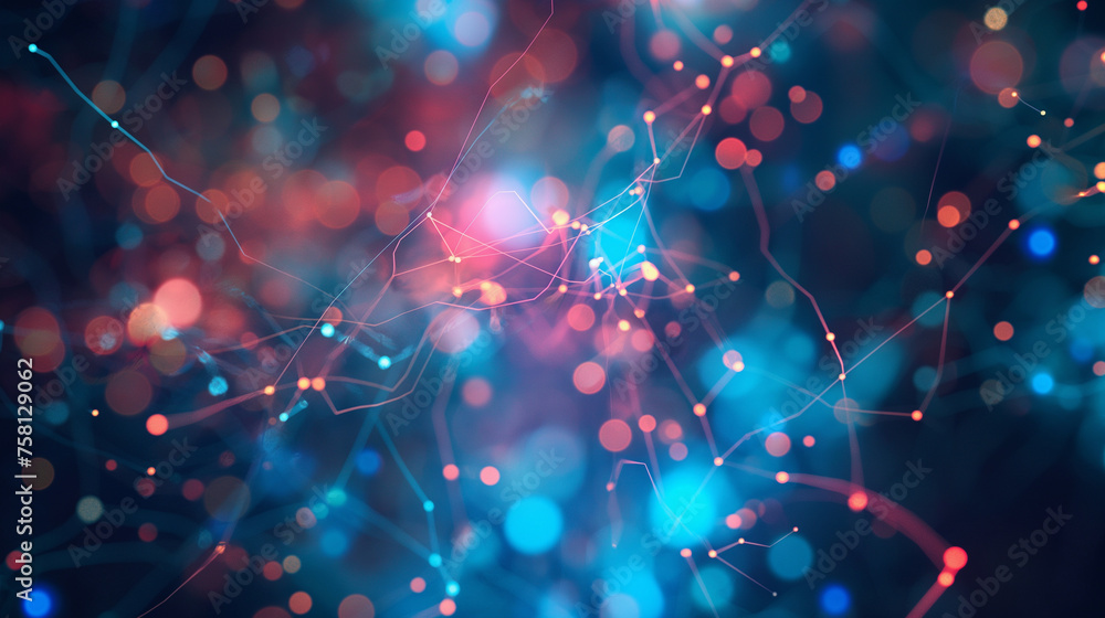 Poster fluorescent particles moving chaotically under a microscope, representing research in cellular biolo