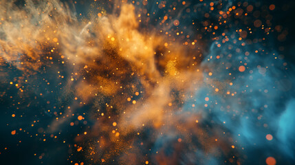 Particles dispersing in a chaotic explosion, visualizing chemical reactions at the microscopic level, Particle, Research, with copy space - obrazy, fototapety, plakaty