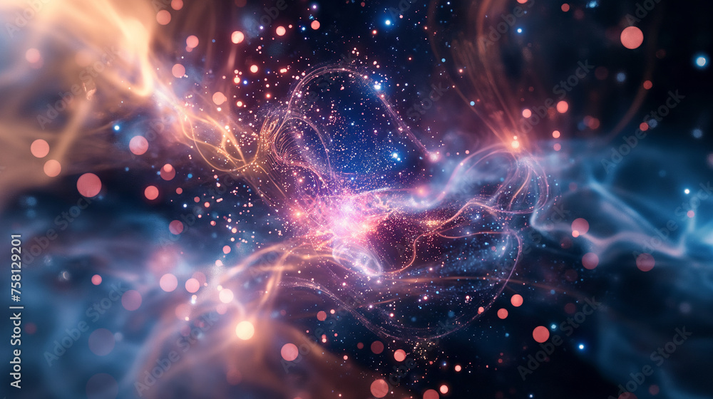 Poster visualization of chaotic particle decay, representing the instability and transformation of subatomi