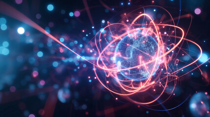 Visualization of chaotic particle decay, representing the instability and transformation of subatomic particles, Particle, Research, with copy space